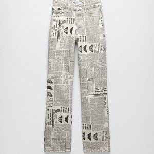 zara newspaper print pants